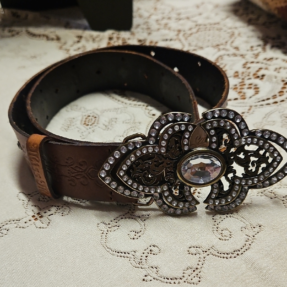 Miss Me Brown and Gold Belt with Intricate Detailing 39 In Long With Buckle